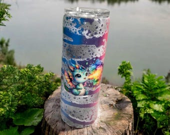 Dragon Shell, Power wash, Epoxy Tumbler, Custom Travel Mug/ 20oz/ Rainbow