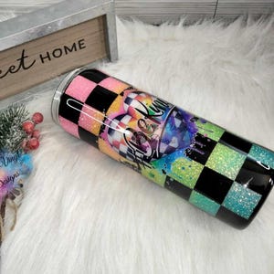 Be Kind Checkered Tumbler, Epoxy Tumbler, Neon Checkered, Ready To Ship,