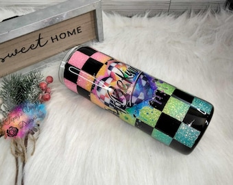 Be Kind Checkered Epoxy Tumbler, Neon Accent, Ready to Ship