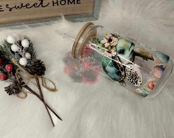 Sea Turtle Glass Tumbler with Lid and Straw, Iced Coffee Cup