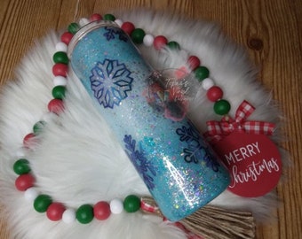 Vaso con copo de nieve azul brillante - Regalo de Navidad personalizado