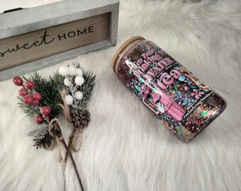 Snowglobe Glass Tumbler with Lid and Straw, Funny Tea/Water Design