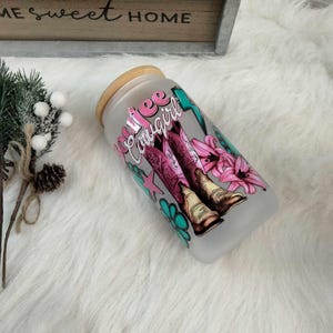 Western Boujee Cowgirl/ Glass Tumbler With Straw And Lid/ Iced Coffee Glass Cup With Lid And Straw/ Glass cup/ Rodeo Glass Can