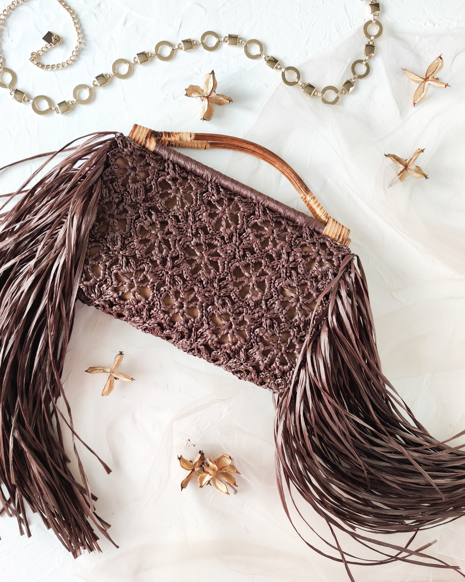 Straw bag fringe purse raffia handbag Etsy