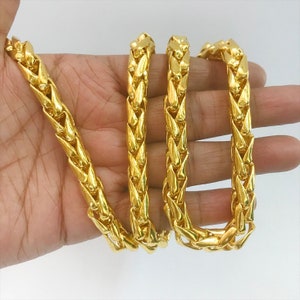 18 Kt, 22 Kt Real Solid Yellow Gold Wheat Chunky Heavy Chain Hallmark ...