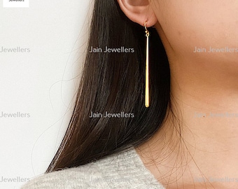 Handmade 14K Gold Long Dangle Earrings: Simple Line Drop