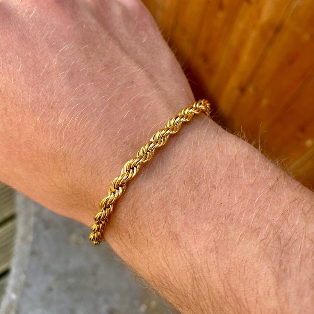 18K, 22K Real Yellow Gold Twisted Rope Bracelet, Hallmark Stamped Wide