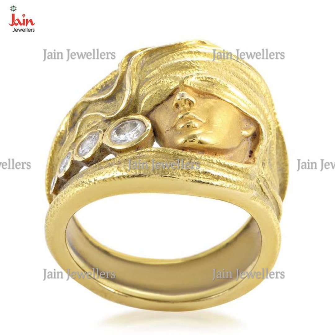 Buy Handmade 22K Gold Face Ring: Cubic Zirconia Gemstone - Main Image