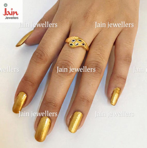 22kt Solid Gold Ring: Handmade Gemstone Wedding E… - image 4