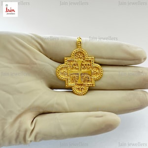 18K 22K Yellow Gold Traditional Cross Pendant Necklace