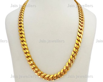 Collar de cadena cubana tipo curb de oro macizo de 18k hecho a mano - 9,84 mm