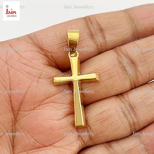 14Kt, 18 Kt, 22 Kt Real Solid Yellow Gold Cross Pendant, Hallmark Stamped Handmade Gold Unisex Pendant Without Chain