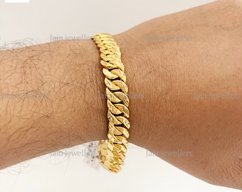 Handmade 18K/22K Yellow Gold Curb Cuban Link Bracelet, 9.69mm