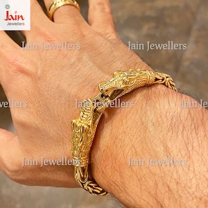 Fine Jewelry 22Kt Yellow Real Gold Dragon Chain Bracelet, Hallmark Stamped Handmade Solid Men&#39;s Bracelet