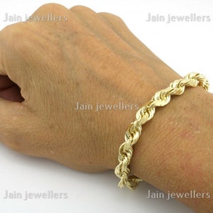 Fine Jewelry 18Kt, 22Kt Yellow Real Gold Rope Chain Bracelet, Hallmark Stamped Handmade Solid Men's Bracelet
