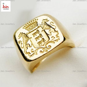 18K, 22K Real Solid Yellow Gold Victorian Intaglio Ring, Hallmark Handmade Unique Wedding Statement Ring For Men