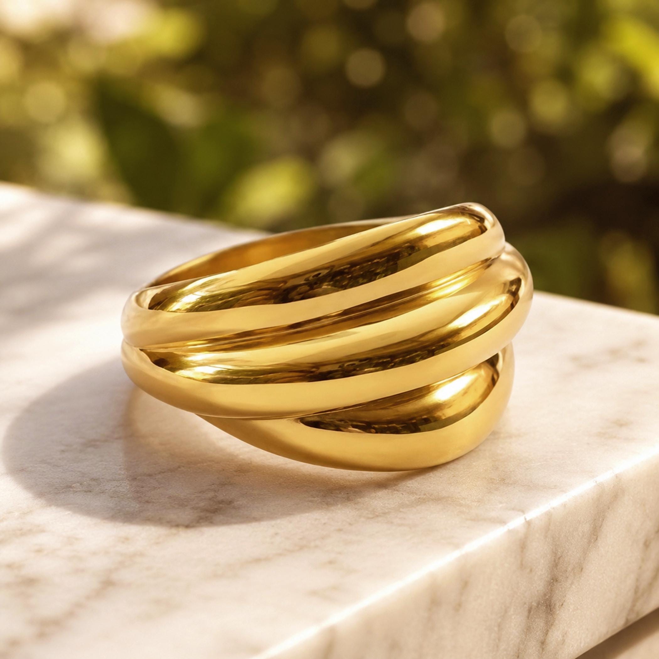 【未開封】Золотое Кольцо / GOLDEN RING 18kt / 22 Kt Real Solid Yellow Gold Women's Croissant Dome Band