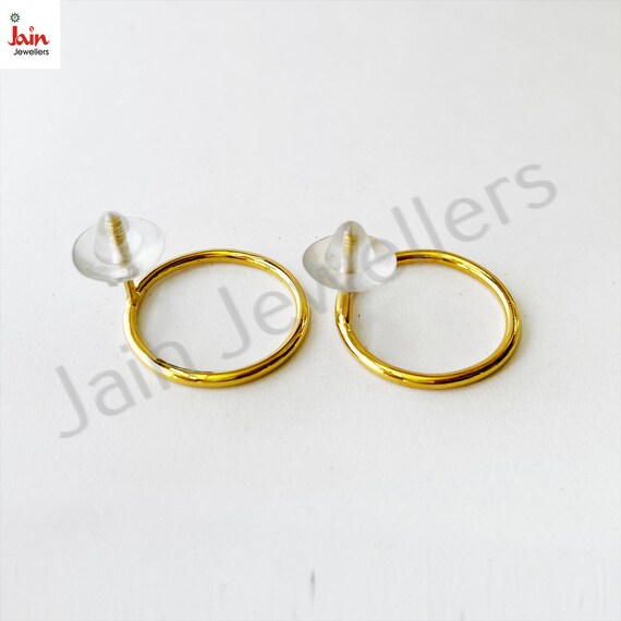 Handmade Solid Yellow Gold Circle Stud Earrings: … - image 5