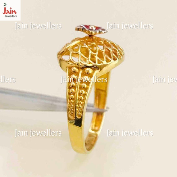 18K Real Solid Yellow Gold Ring, Hallmark Stamped… - image 5