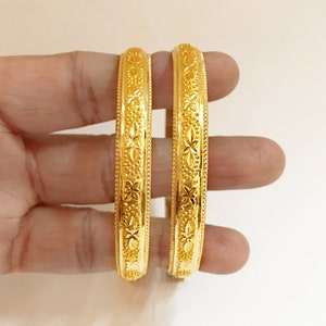 Fine Jewelry 14 Kt, 18 Kt, 22 Kt Real Yellow Gold Bangles, Hallmark Stamped Handmade Indian Designer Slip-On Bracelet Bangles (Custom Size)