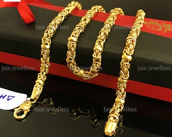 Collar de cadena bizantina de oro amarillo macizo de 18 quilates y 22 quilates hecho a mano