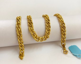 Fine Jewelry 18 Kt, 22 Kt Real Solid Yellow Gold Curb Cuban Chain Hallmark Certified Handmade Stylish Link Beaded Thick Men's Chain Necklace