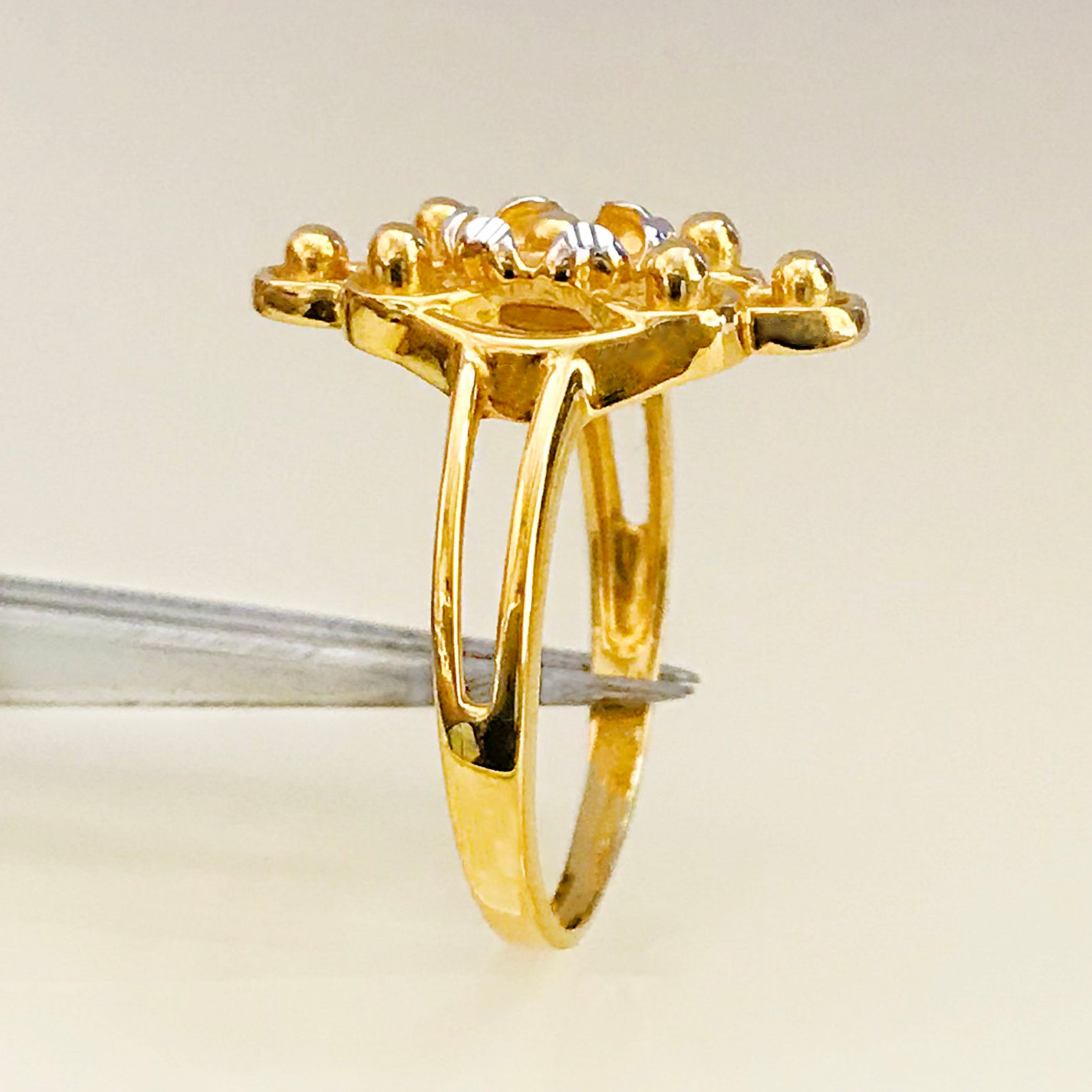 Fine Jewelry 18 Kt Real Solid Yellow Gold Ring, Hallmark Certified