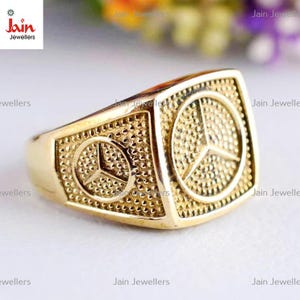 REAL GOLD 18 Kt, 22 Kt Solid Yellow Gold Mercedes Signet Casual Wear Men&#39;s Ring