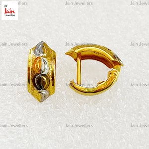 14K, 18K, 22K Real Solid Yellow Gold Earrings, Hallmark Certified Handmade Two Tone Huggie Hoop Women&#39;s Earrings