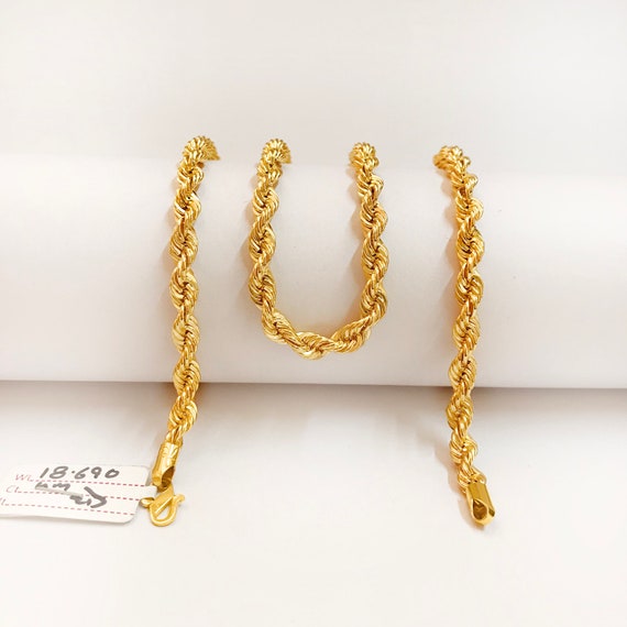 Fine Jewelry 18 Kt 22 Kt Real Solid Yellow Gold Silken Rope Chain