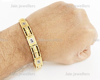 Handmade 18Kt Yellow Gold Cuban Link Bracelet: Heavy Designer Men's Jewelry