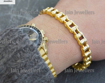 18Kt 22Kt Yellow Gold Bike Chain Bracelet - Handmade Men's Bracelet