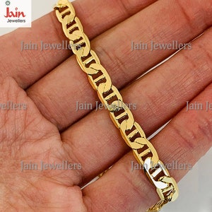 Fine Jewelry 18Kt, 22Kt Yellow Real Gold Mariner Link Chain Bracelet, Hallmark Stamped Handmade Solid Men&#39;s Bracelet