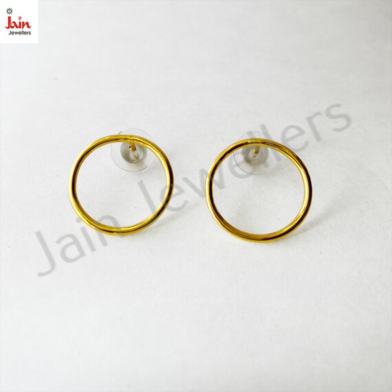 Handmade Solid Yellow Gold Circle Stud Earrings: … - image 2
