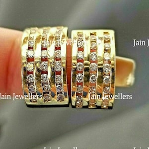 14Kt, 18Kt Fine Yellow Gold Earrings, Hallmark 0.96 Ct G-H/VS Real Certified Clear Genuine Round Diamond Huggie Women&#39;s Earring