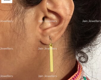 Handmade 14K Gold Dangle Earrings: Women's Rectangle Bar Drop
