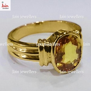 14K, 18K, 22K Real Solid Yellow, Rose, White Gold Ring, Hallmark Certified Handmade Natural Certifified Yellow Sapphire Gemstone Men&#39;s Ring