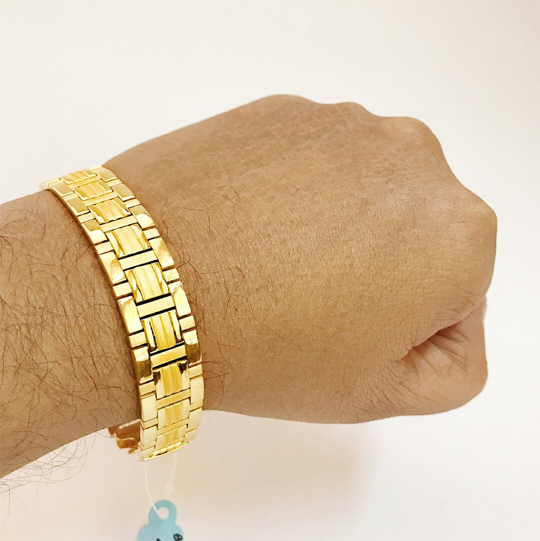18K 22K Real Solid Yellow Gold Box Link Bracelet Hallmark Etsy
