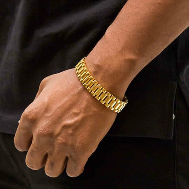 Mens gold rolex style bracelet sale