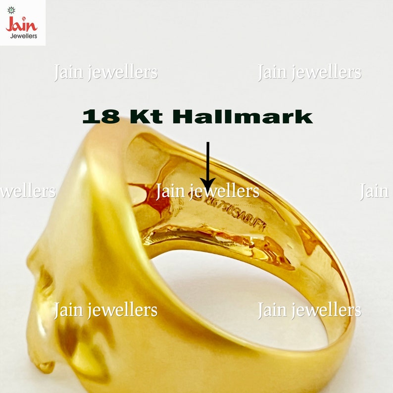 18kt, 22kt Yellow Real Gold Skull Ring, Hallmark Stamped Handmade