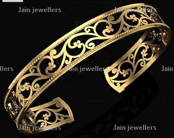 Handmade Solid Gold Cuff Bracelet: Antique Style Unisex Design