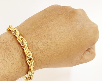 Handmade 18k/22k Yellow Gold Link Bracelet: Men's Hip Hop Style
