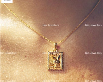 14 Kt, 18 Kt, 22 Kt Yellow Gold Playboy Bunny Stamp Chain Pendant