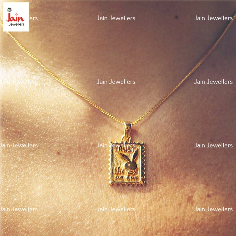 14 Kt, 18 Kt, 22 Kt Yellow Gold Playboy Bunny Stamp Chain Pendant