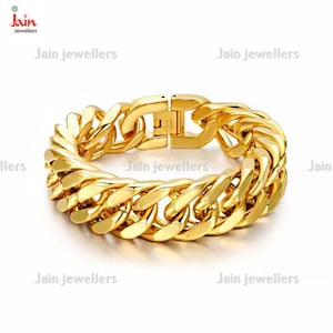 Handmade 18Kt Solid Yellow Gold Curb Cuban Bracelet - 15MM Wide