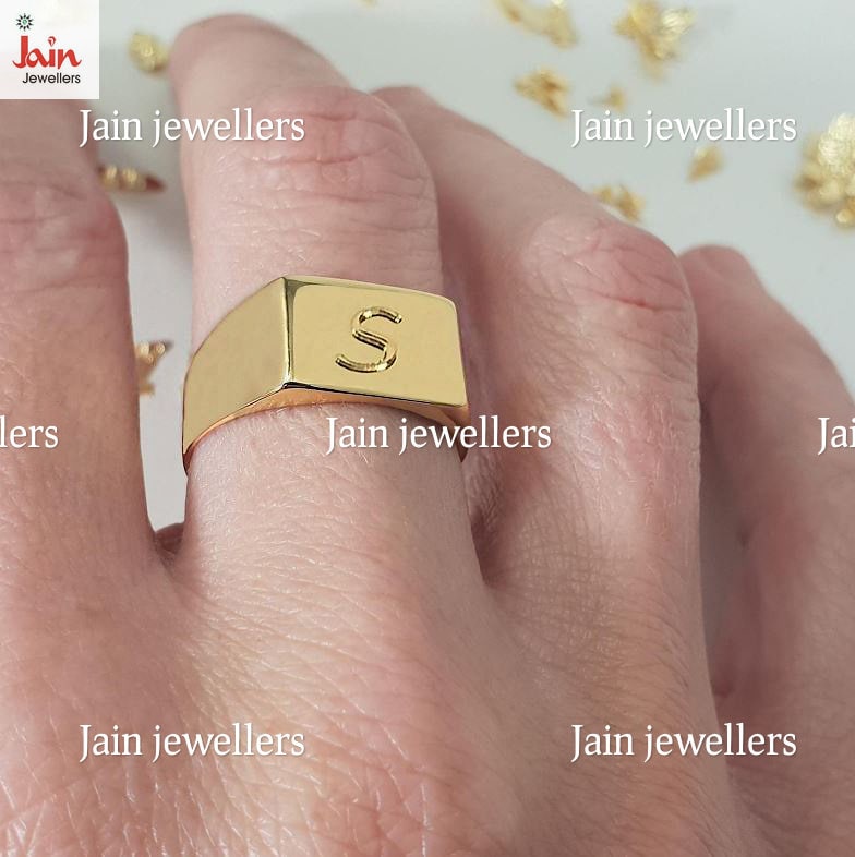 18 Kt,22 Kt Real Solid Yellow Gold Initial Letter S Ring Hallmark