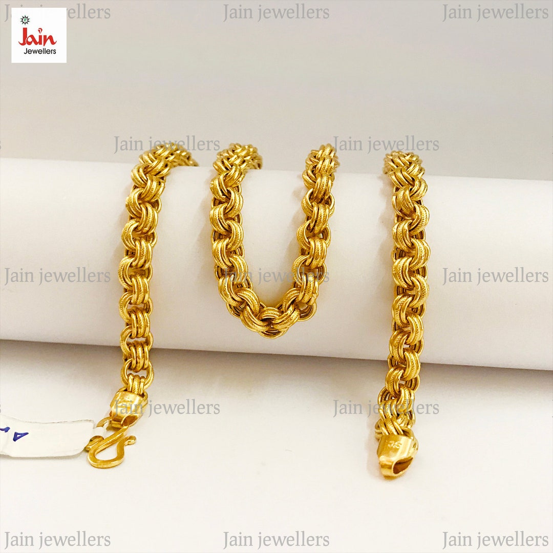 Handmade 22k Solid Yellow Gold Chain Necklace: Unique Link Design - Etsy