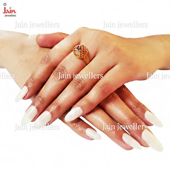 18K Real Solid Yellow Gold Ring, Hallmark Stamped… - image 2