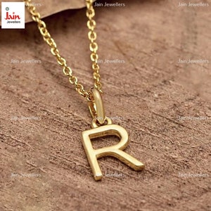 Colgante unisex de oro amarillo macizo auténtico de 14, 18 y 22 kt con inicial R y sello distintivo, hecho a mano, sin cadena.