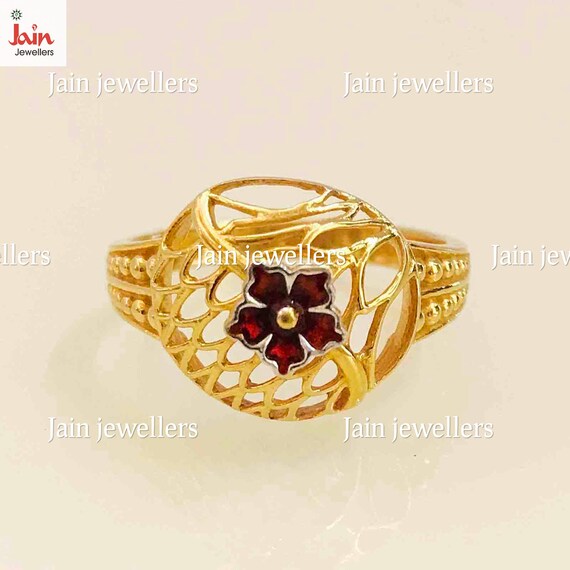 18K Real Solid Yellow Gold Ring, Hallmark Stamped… - image 3